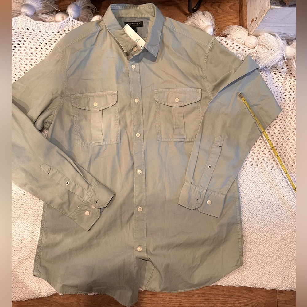 NEW BANANA REPUBLIC LARGE Men's Light Green Button-Up Shirt 100 %Cotton